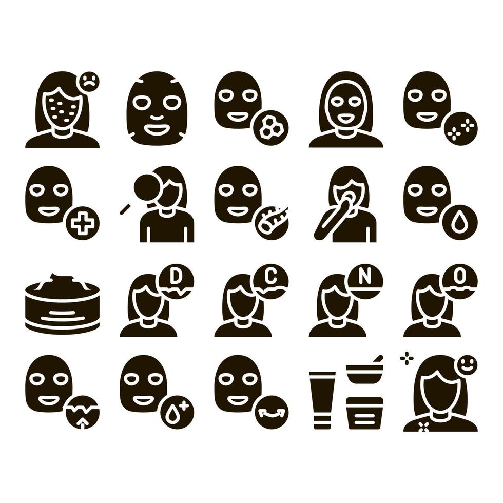 Facial Mask Healthcare Glyph Set Vector