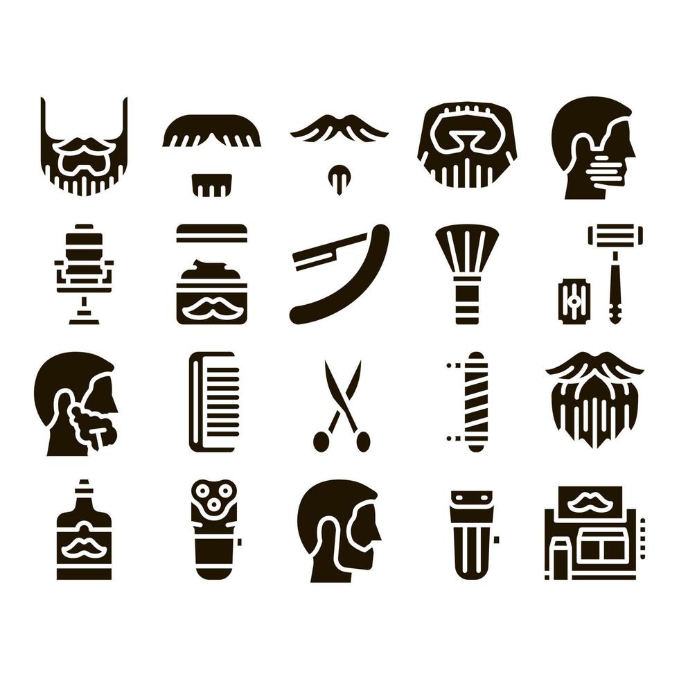 Beard And Mustache Glyph Set Vector