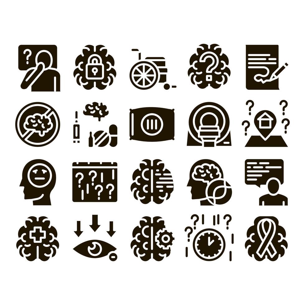 Alzheimers Disease Glyph Set Vector