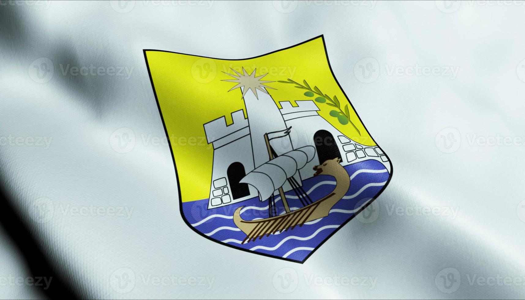 3D Waving Montenegro City Flag of Ulcinj Closeup View photo