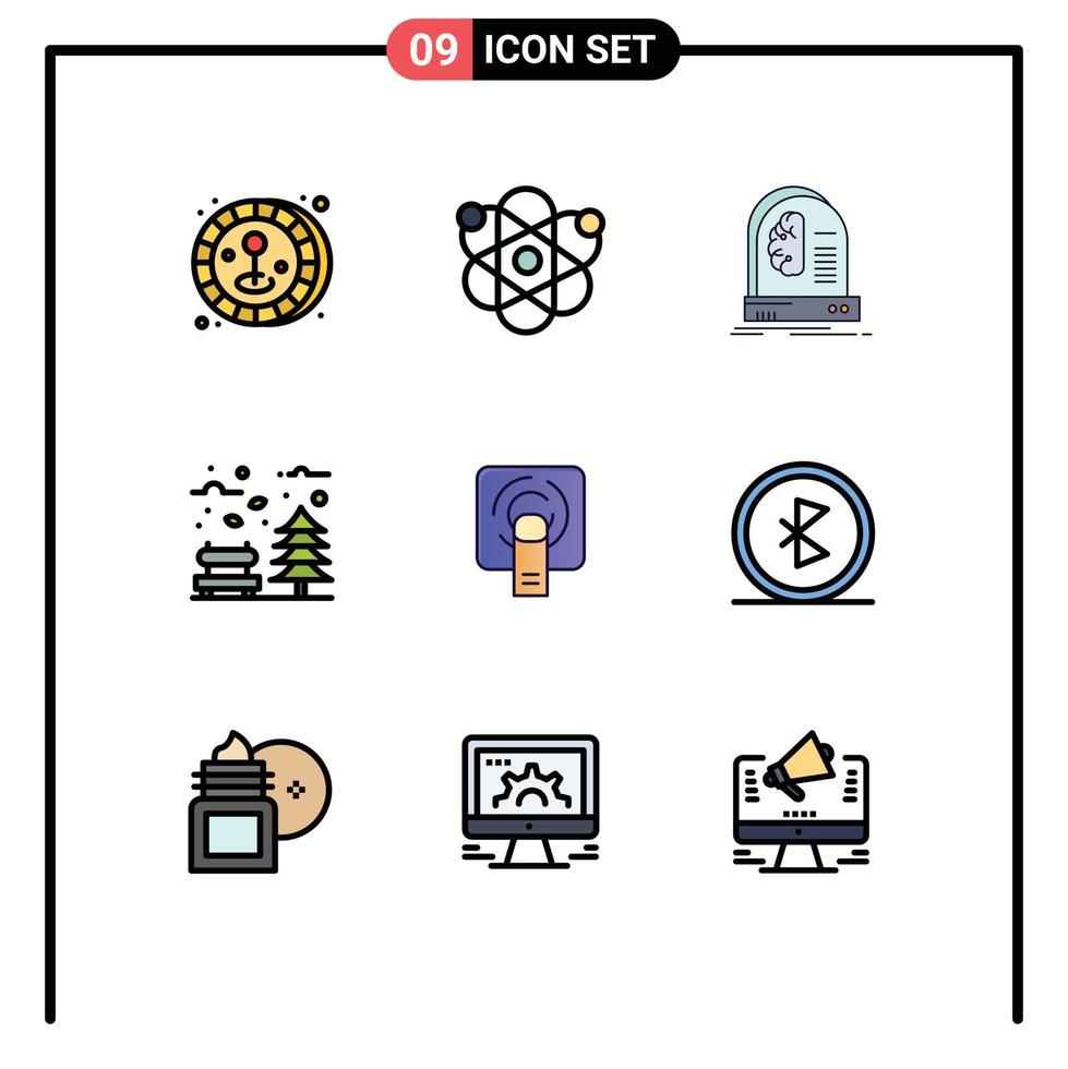 Universal Icon Symbols Group of 9 Modern Filledline Flat Colors of finger tree brain park autumn Editable Vector Design Elements