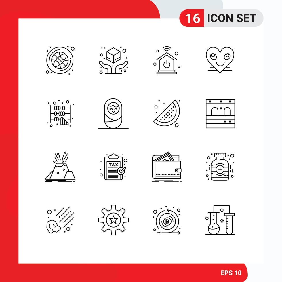 Group of 16 Modern Outlines Set for business smile home network face emoji Editable Vector Design Elements