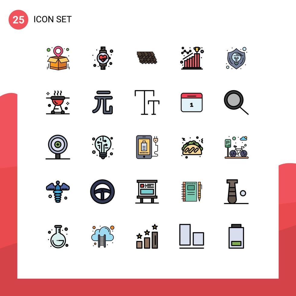 25 User Interface Filled line Flat Color Pack of modern Signs and Symbols of idea creative top step goal Editable Vector Design Elements