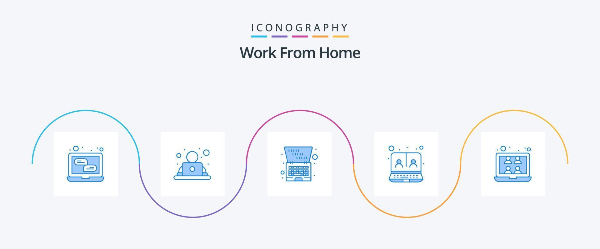 trabajar desde casa paquete de iconos azul 5 que incluye reunión. video conferencia. escritorio. en línea. comunicación vector