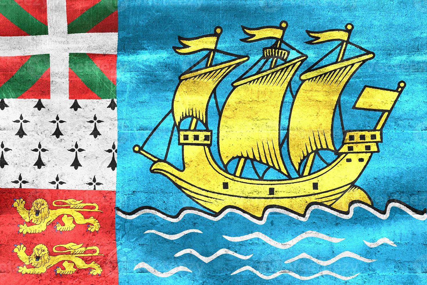 Ilustración 3d de una bandera de san pedro y miquelón - bandera de tela ondeante realista foto