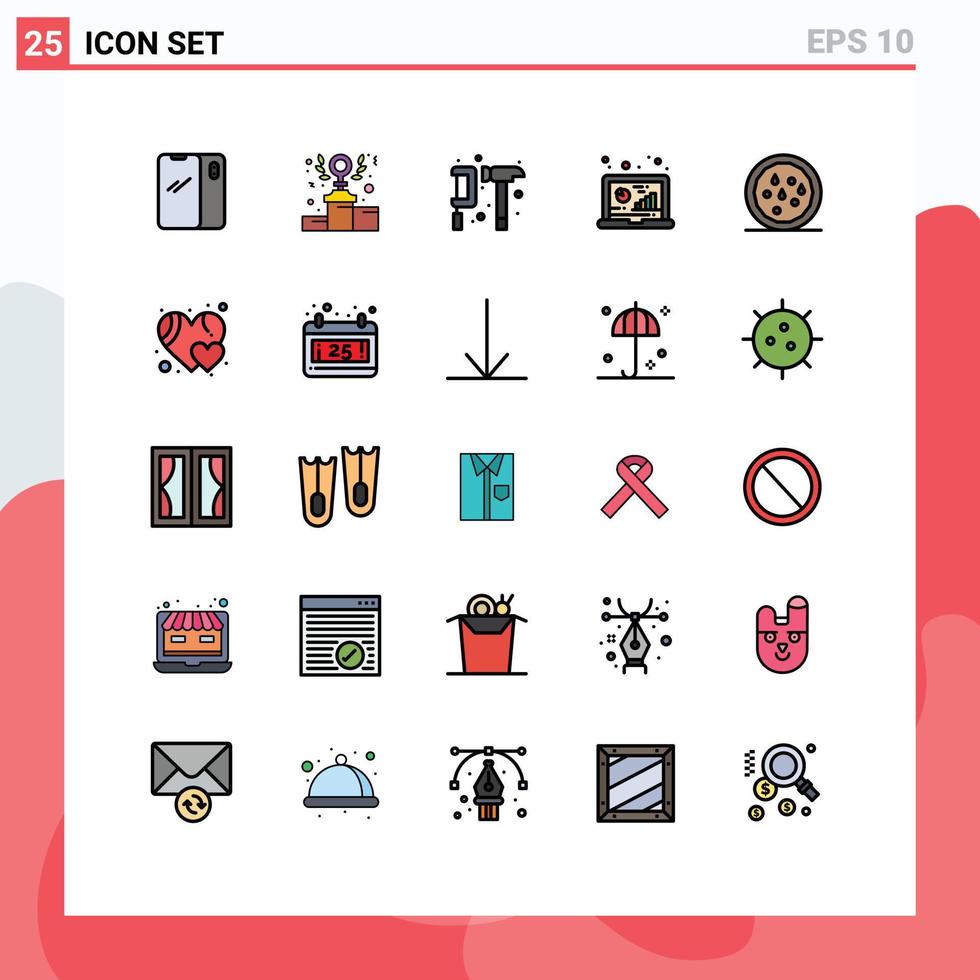 Modern Set of 25 Filled line Flat Colors and symbols such as data analytic podium analysis gear Editable Vector Design Elements