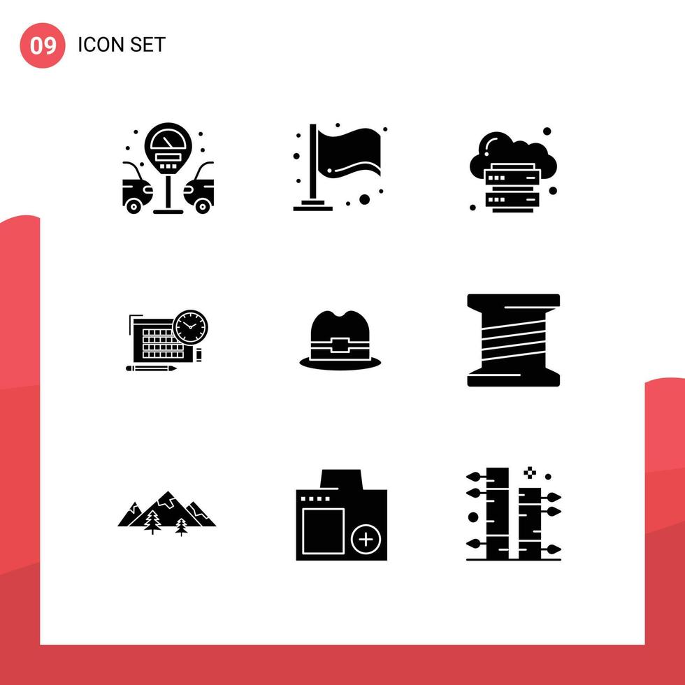 Universal Icon Symbols Group of 9 Modern Solid Glyphs of man hat infrastructure focus file Editable Vector Design Elements