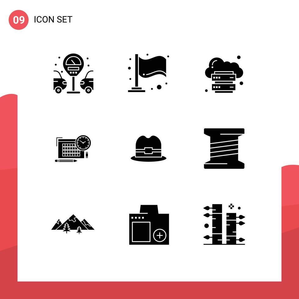 Universal Icon Symbols Group of 9 Modern Solid Glyphs of man hat infrastructure focus file Editable Vector Design Elements