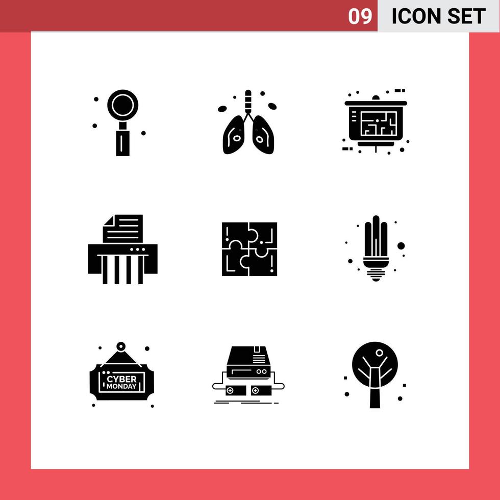 9 Universal Solid Glyph Signs Symbols of puzzle paper lung device property presentation Editable Vector Design Elements