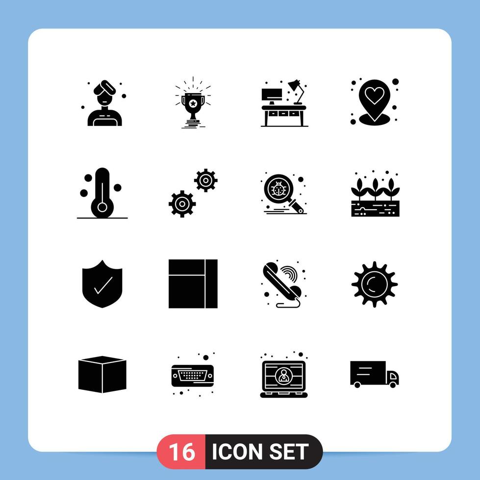 Set of 16 Modern UI Icons Symbols Signs for thermometer nature home pin heart Editable Vector Design Elements