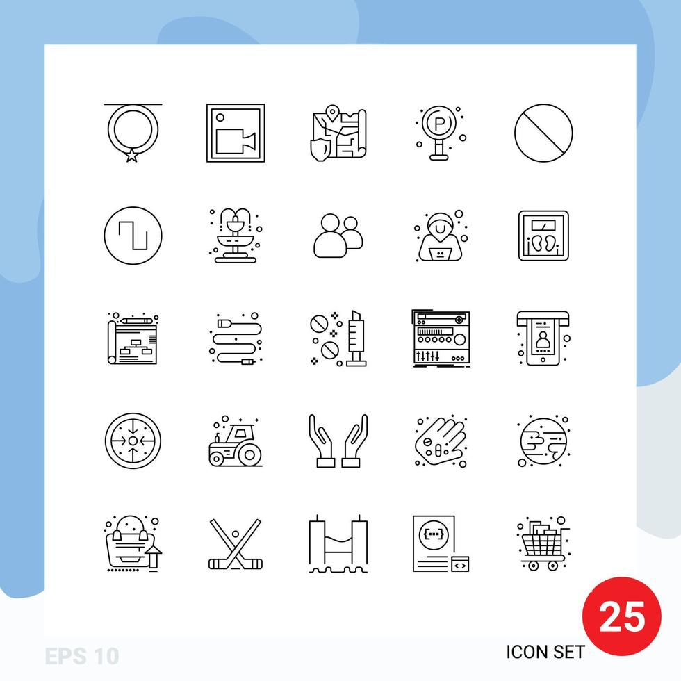 Mobile Interface Line Set of 25 Pictograms of forbidden board gdpr traffic city Editable Vector Design Elements