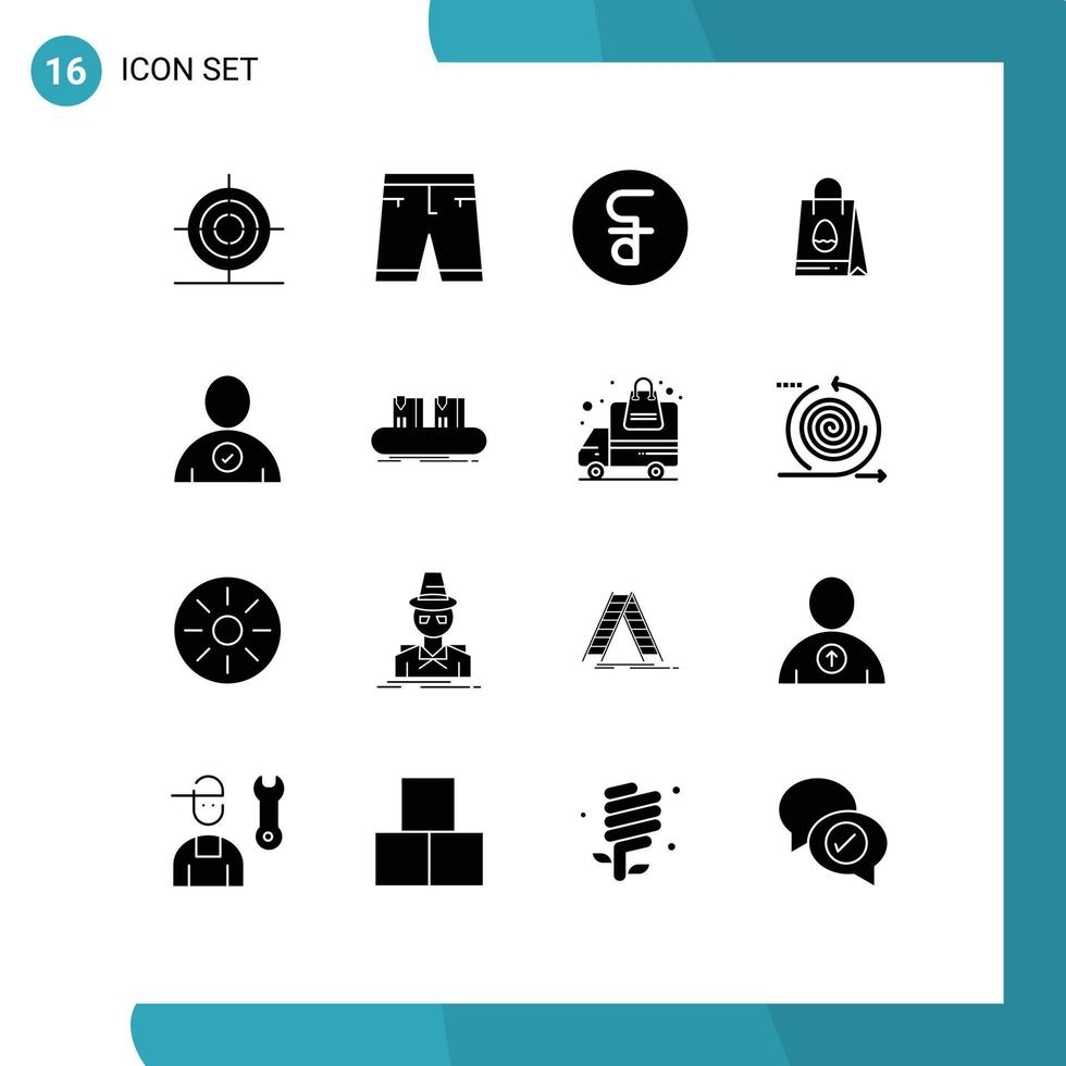 16 Universal Solid Glyph Signs Symbols of check easter shorts bag cash Editable Vector Design Elements