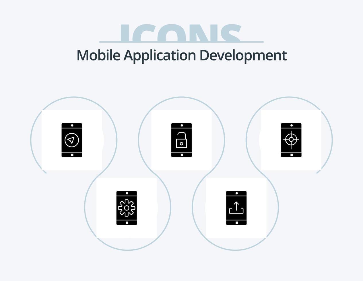 Mobile Application Development Glyph Icon Pack 5 Icon Design. application. mobile application. upload. mobile. poniter vector