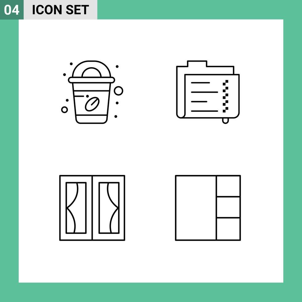 Pack of 4 creative Filledline Flat Colors of coffee frame archive file home Editable Vector Design Elements