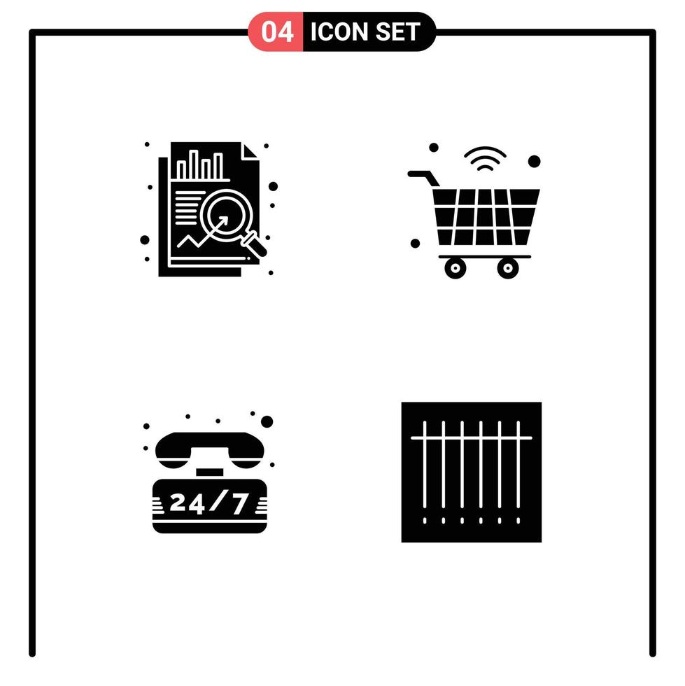 4 Solid Glyph concept for Websites Mobile and Apps analysis support cart iot time Editable Vector Design Elements