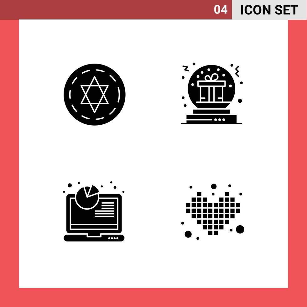 Pictogram Set of 4 Simple Solid Glyphs of circle report present gift analytics Editable Vector Design Elements