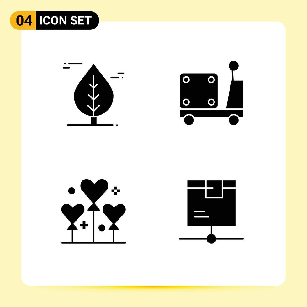 4 Solid Glyph concept for Websites Mobile and Apps leaf party forklift truck delivery Editable Vector Design Elements
