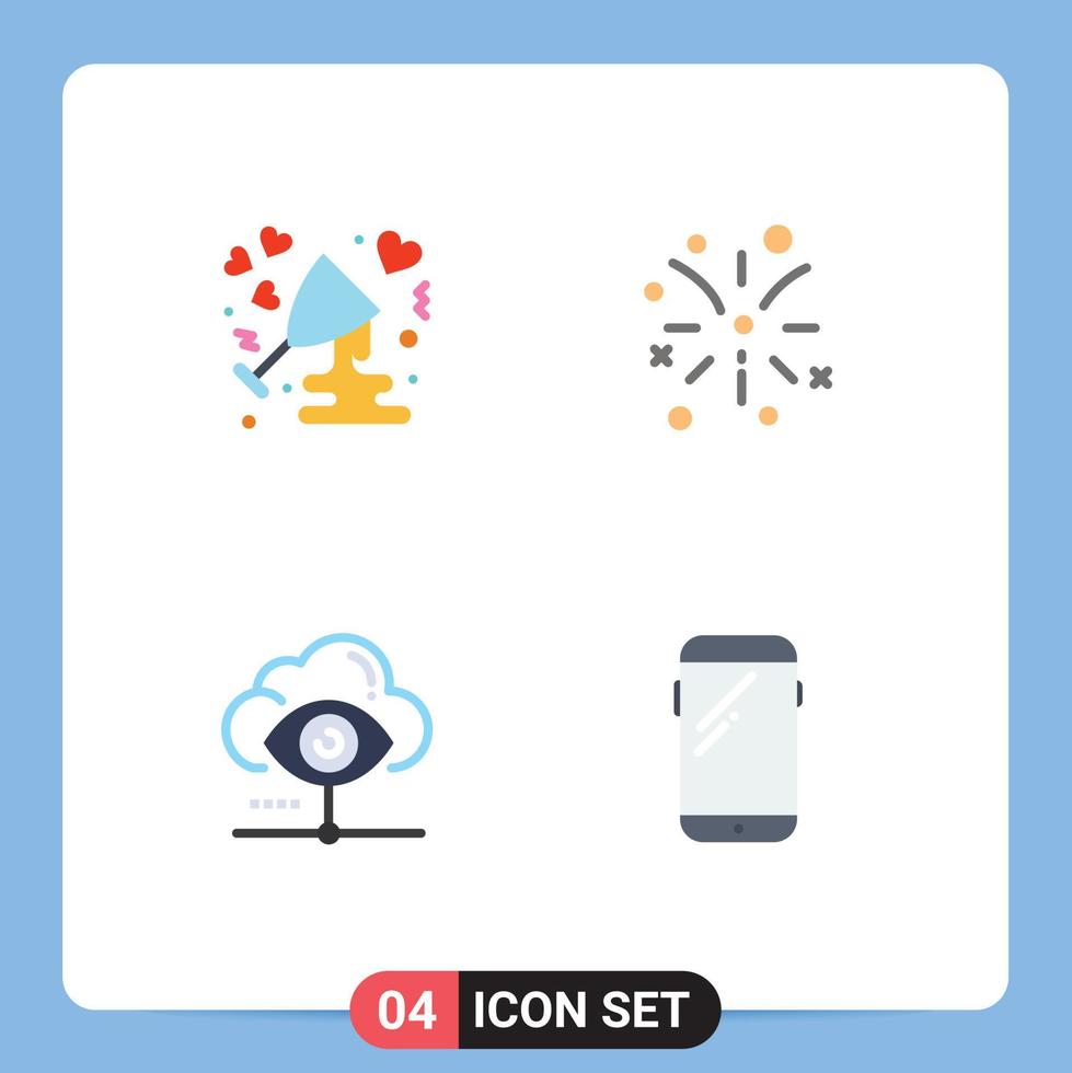 Group of 4 Flat Icons Signs and Symbols for anniversary vision love fire work cloud Editable Vector Design Elements