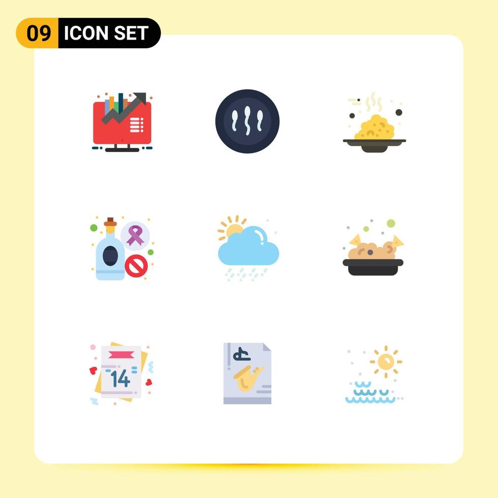 Pack of 9 Modern Flat Colors Signs and Symbols for Web Print Media such as cloud wine breakfast drink thanks day Editable Vector Design Elements
