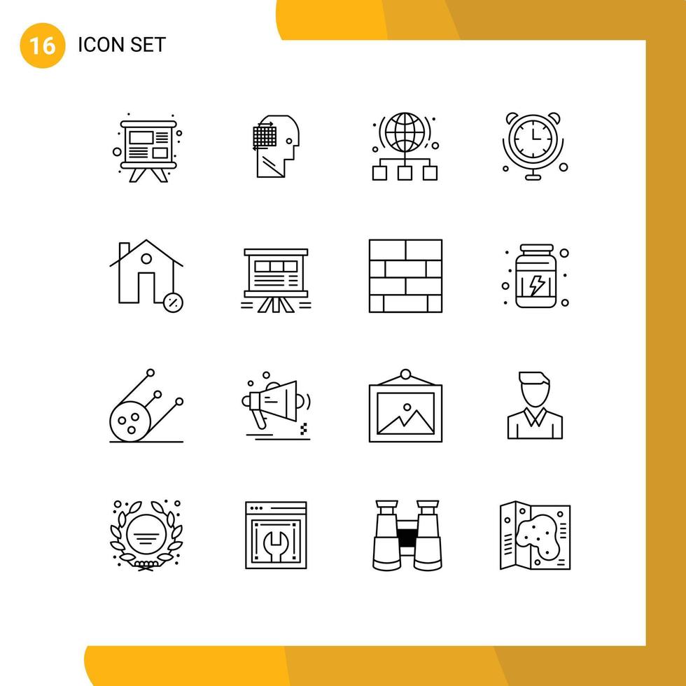 16 Thematic Vector Outlines and Editable Symbols of buildings connections globe communications server Editable Vector Design Elements