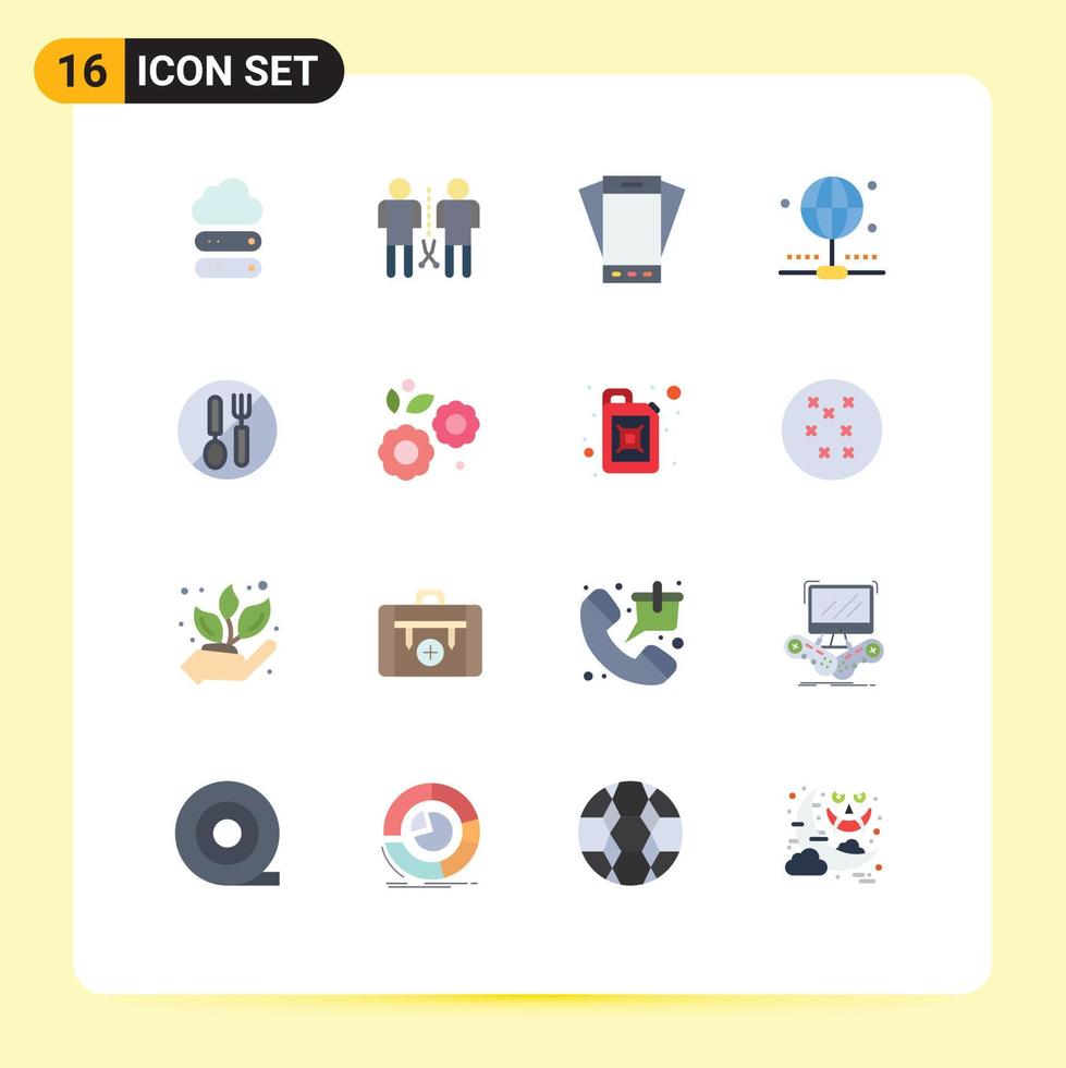 Pictogram Set of 16 Simple Flat Colors of food internet shared connection smartphone Editable Pack of Creative Vector Design Elements