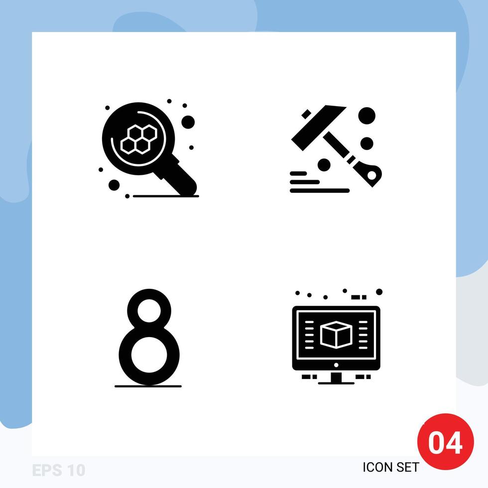 Set of 4 Commercial Solid Glyphs pack for atom search tool computer Editable Vector Design Elements