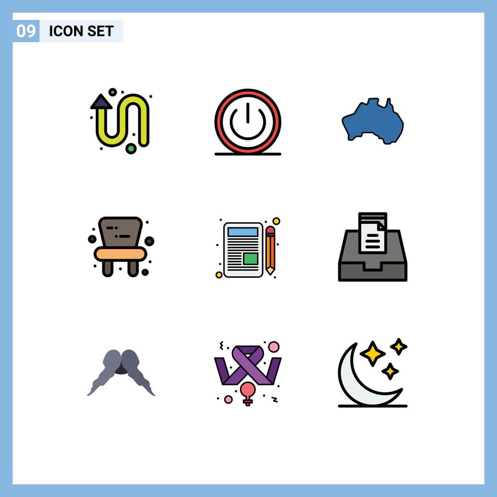 conjunto de 9 iconos modernos de la interfaz de usuario signos de símbolos para la silla de letras elementos de diseño vectorial editables del mapa del bebé de la interfaz de usuario vector
