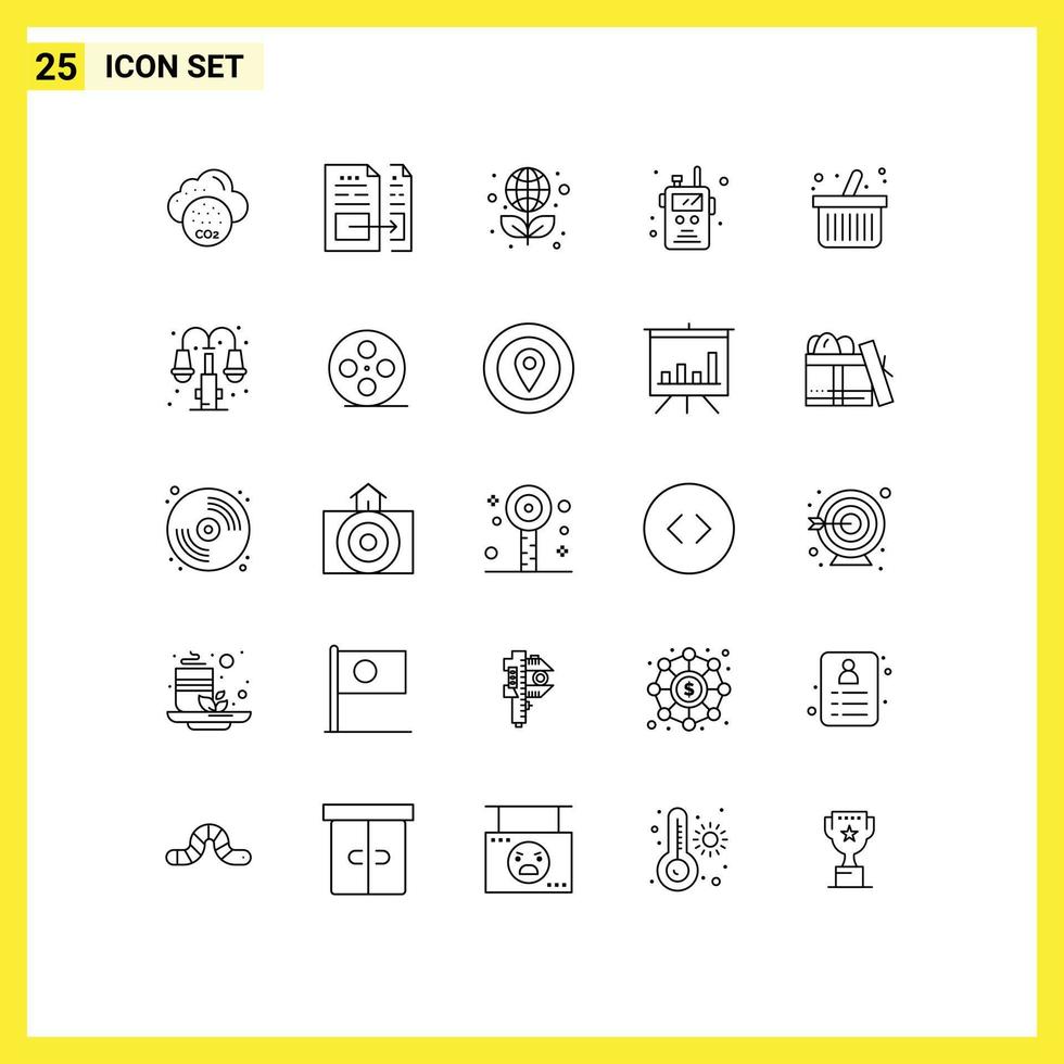 Line Pack of 25 Universal Symbols of cart walkie talkie invoice radio transceiver science Editable Vector Design Elements
