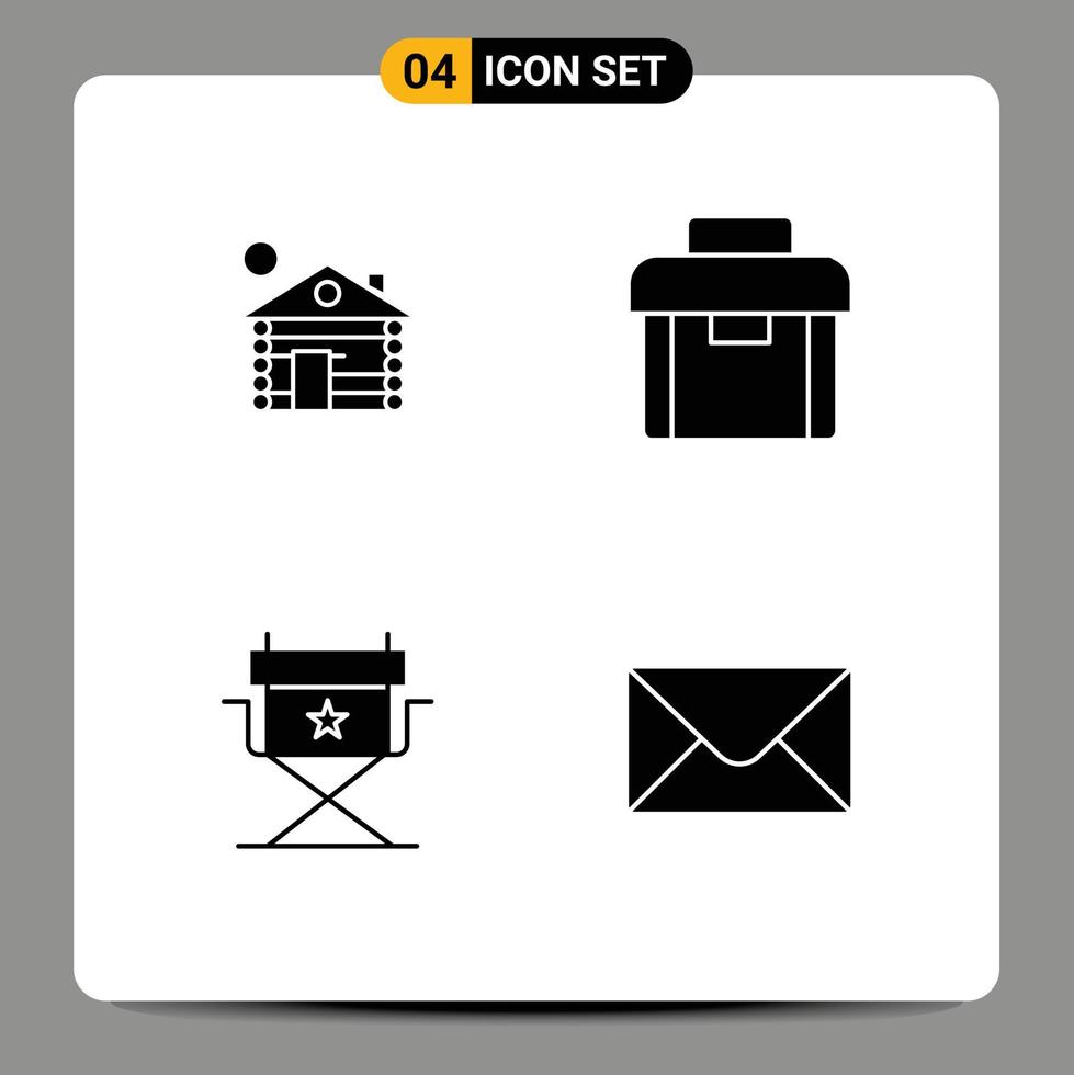 4 Creative Icons Modern Signs and Symbols of hotel cinema home portfolio mail Editable Vector Design Elements