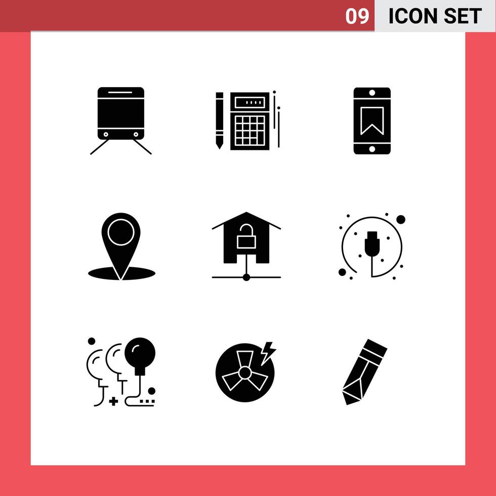 9 Universal Solid Glyphs Set for Web and Mobile Applications smart home home achievements devices map Editable Vector Design Elements