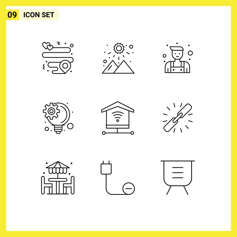 Pictogram Set of 9 Simple Outlines of connect signal locksmith internet innovative process Editable Vector Design Elements