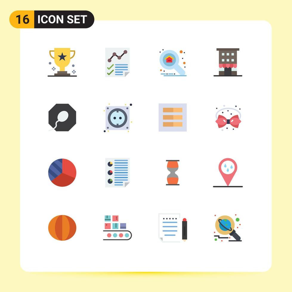 Pictogram Set of 16 Simple Flat Colors of shop front house page buildings search Editable Pack of Creative Vector Design Elements