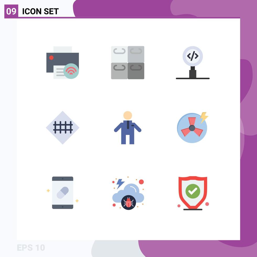 Stock Vector Icon Pack of 9 Line Signs and Symbols for road symbols road fence code fence sign search Editable Vector Design Elements