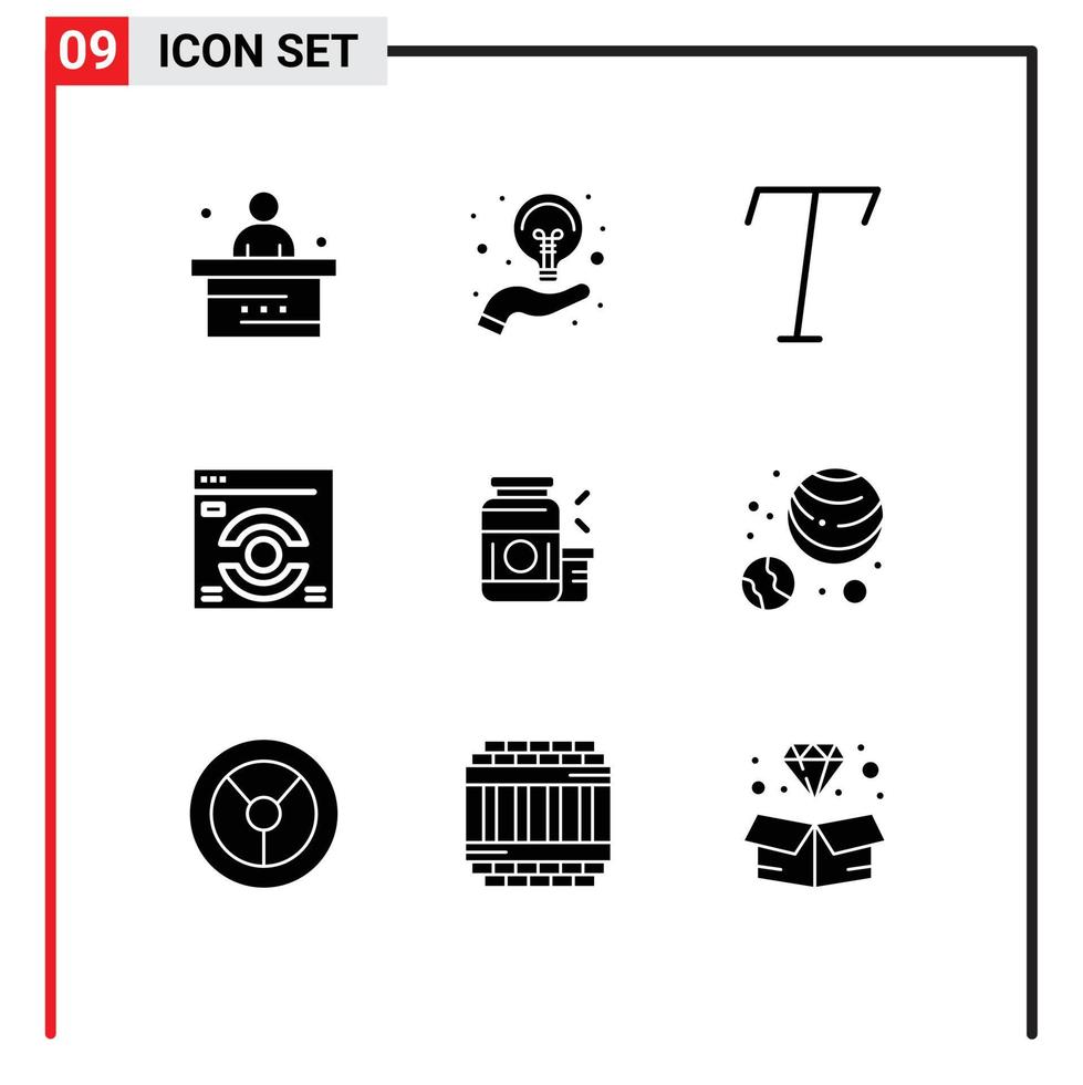 9 Solid Glyph concept for Websites Mobile and Apps sports gainer idea bodybuilding web Editable Vector Design Elements