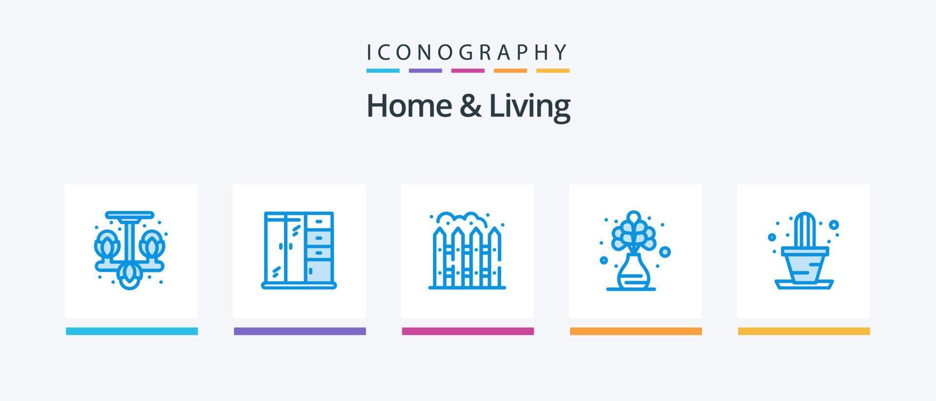 Home And Living Blue 5 Icon Pack Including . house. living. cactus. plant. Creative Icons Design vector