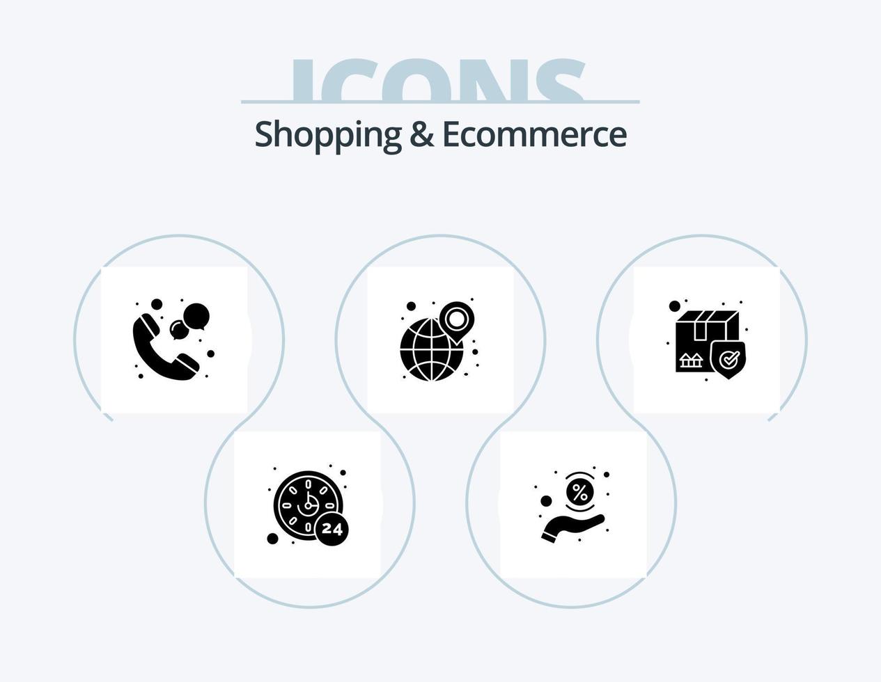 Shopping And Ecommerce Glyph Icon Pack 5 Icon Design. delivery. wide. call. time. globe vector