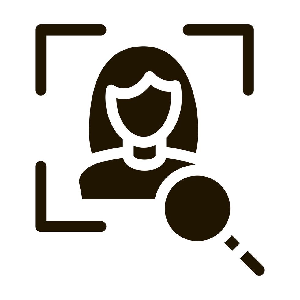 ilustración de glifo de vector de icono de verificación de identidad de mujer