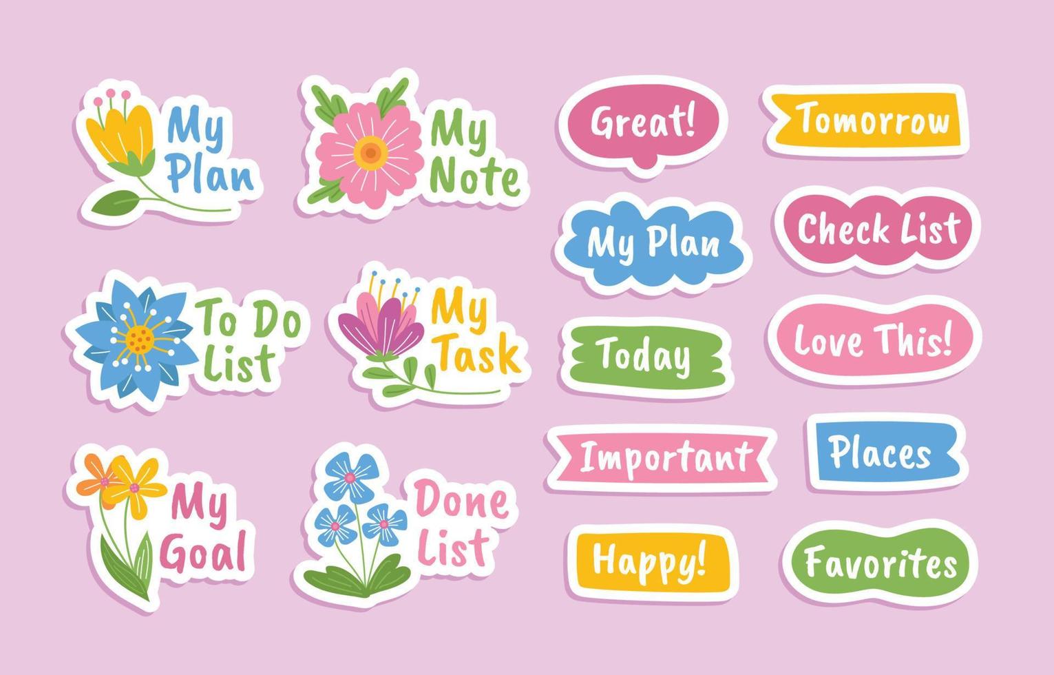 Journal Design Templates Spring Vibrant Flower Stickers vector