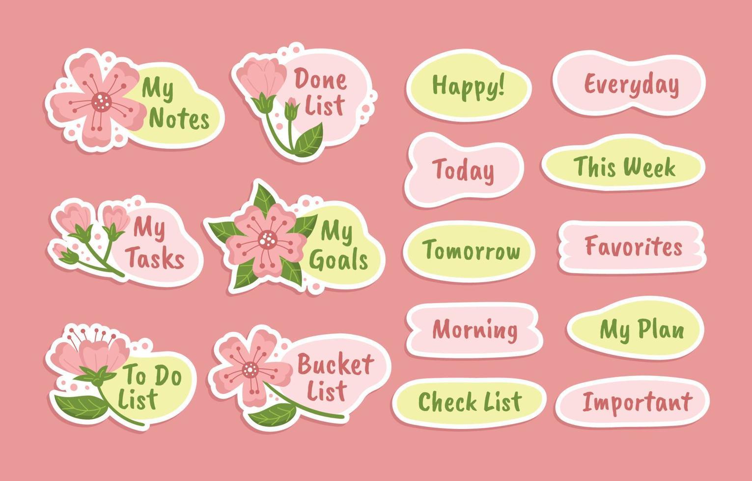 Journal Templates Peach Blossom Stickers Set vector