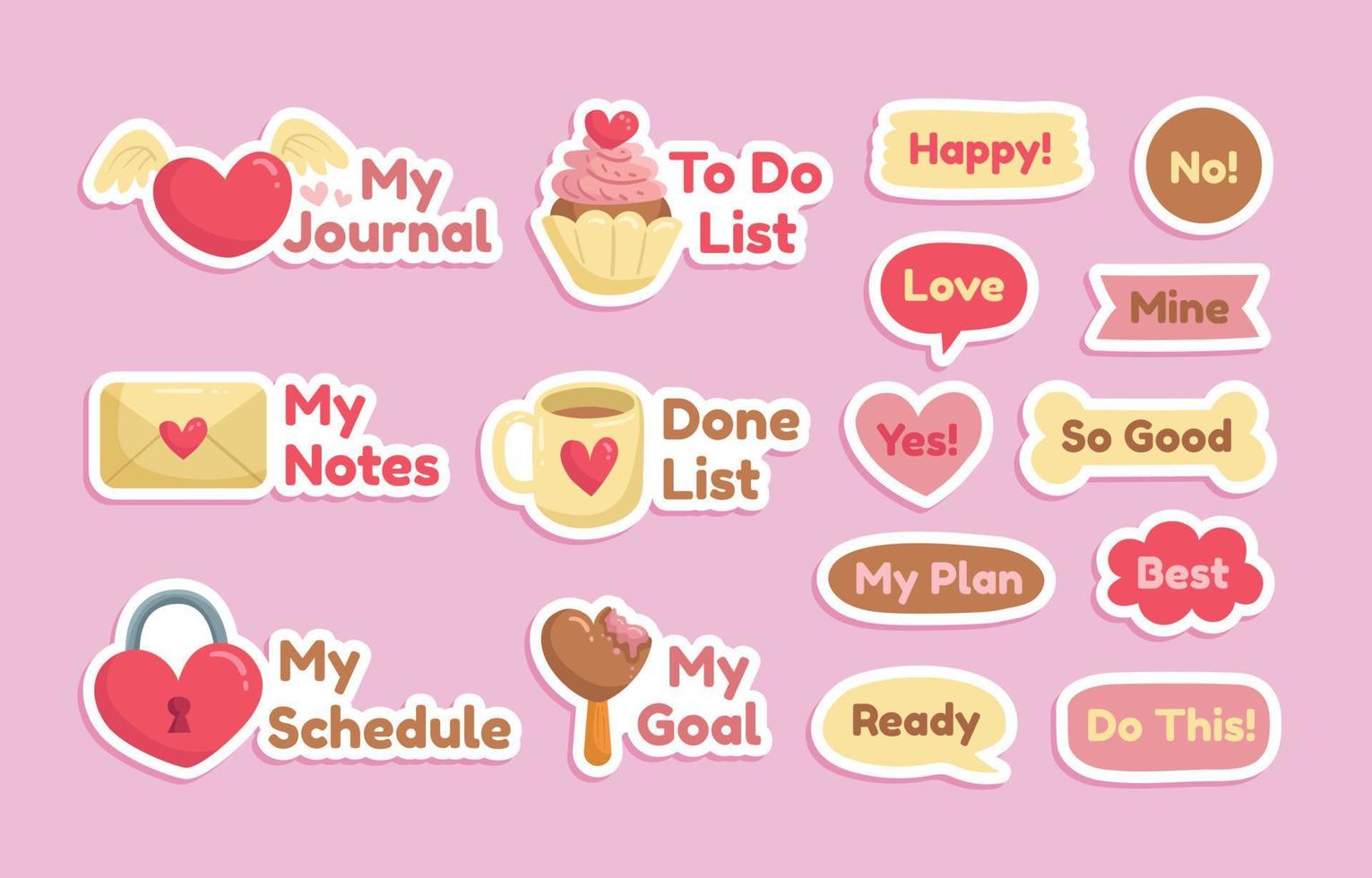 Journal Design Templates Valentine Stickers Isolated vector