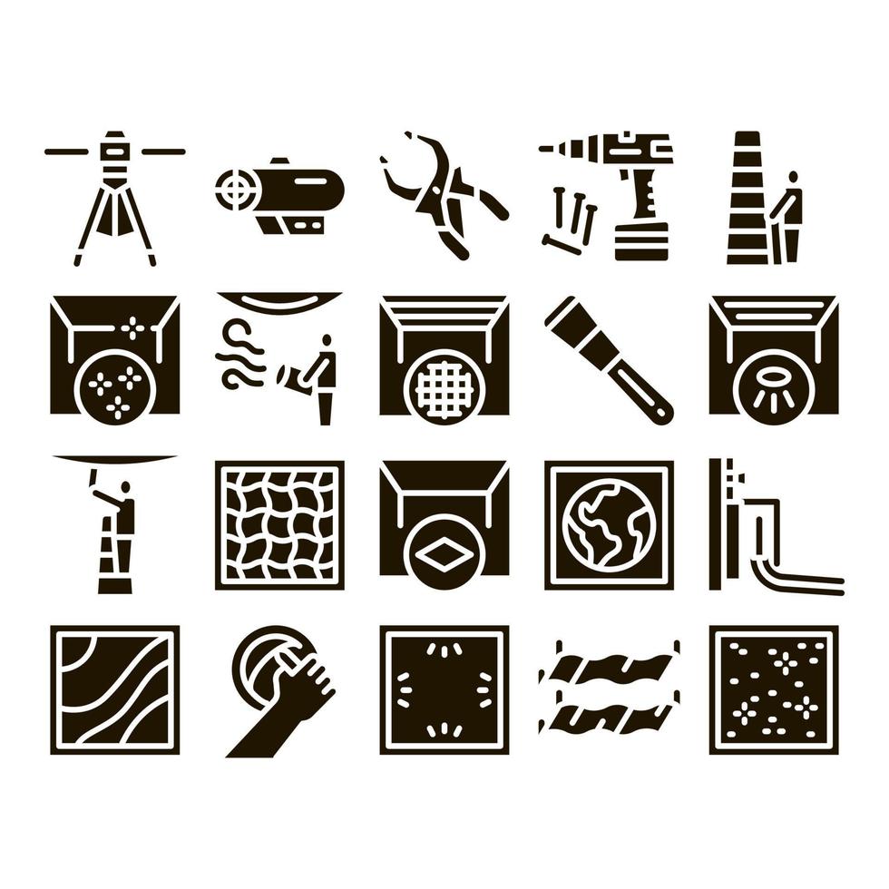 Stretch Ceiling Tile Glyph Set Vector