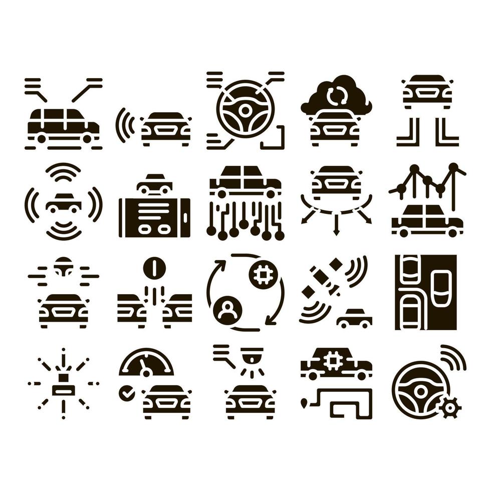 Smart Car Technology Glyph Set Vector