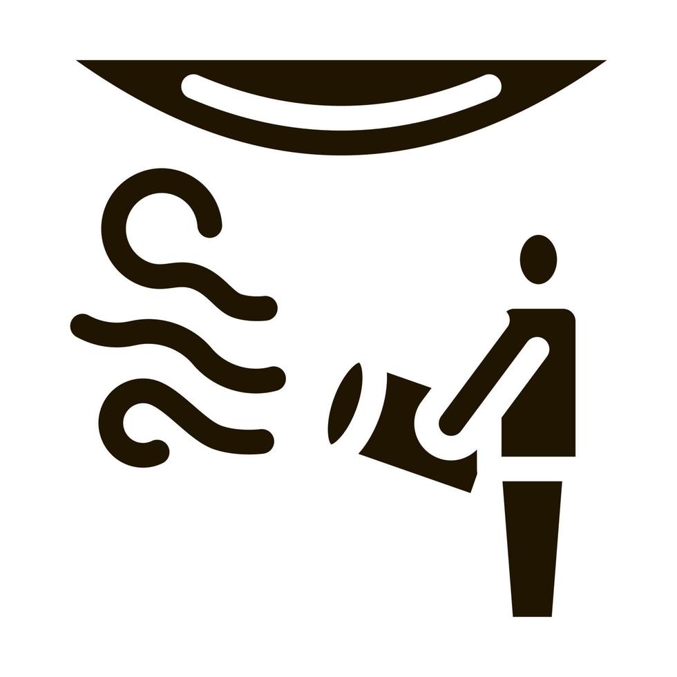 worker heating stretch ceiling with fan icon Vector Glyph Illustration