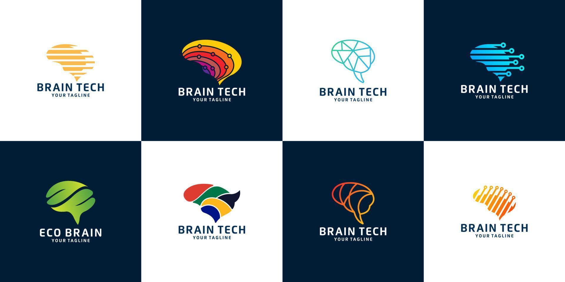 Collection of abstract dots and logo brain line concept. Logo for science innovation, machine learning, AI, medical research, new technology development, human brain health vector