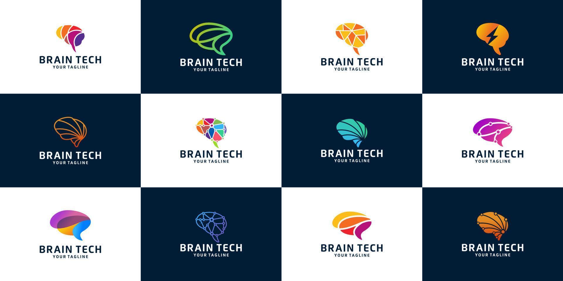 set of brain tech smart digital idea logo template vector icon