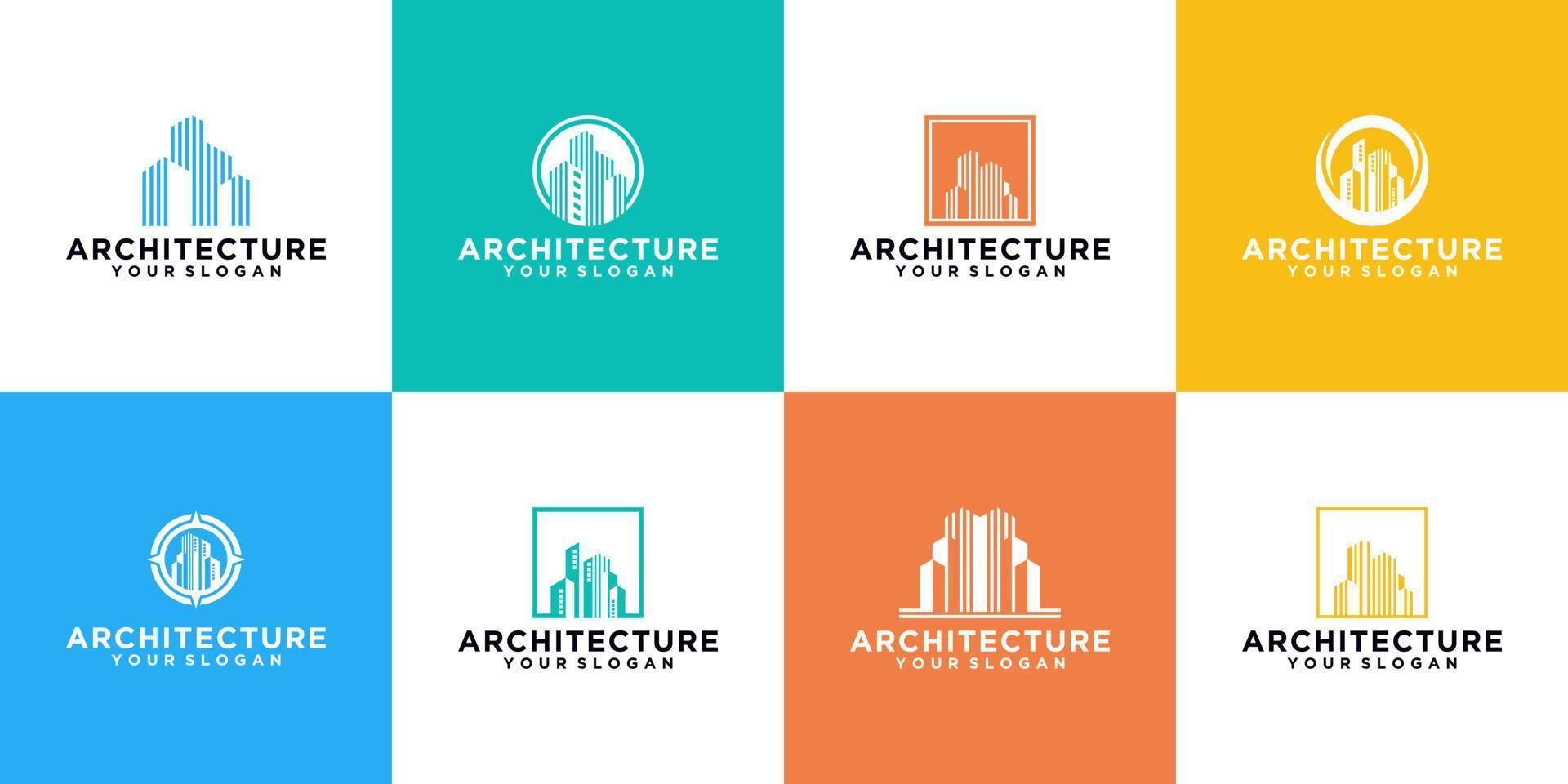 a collection of logos of architects, buildings, buildings vector