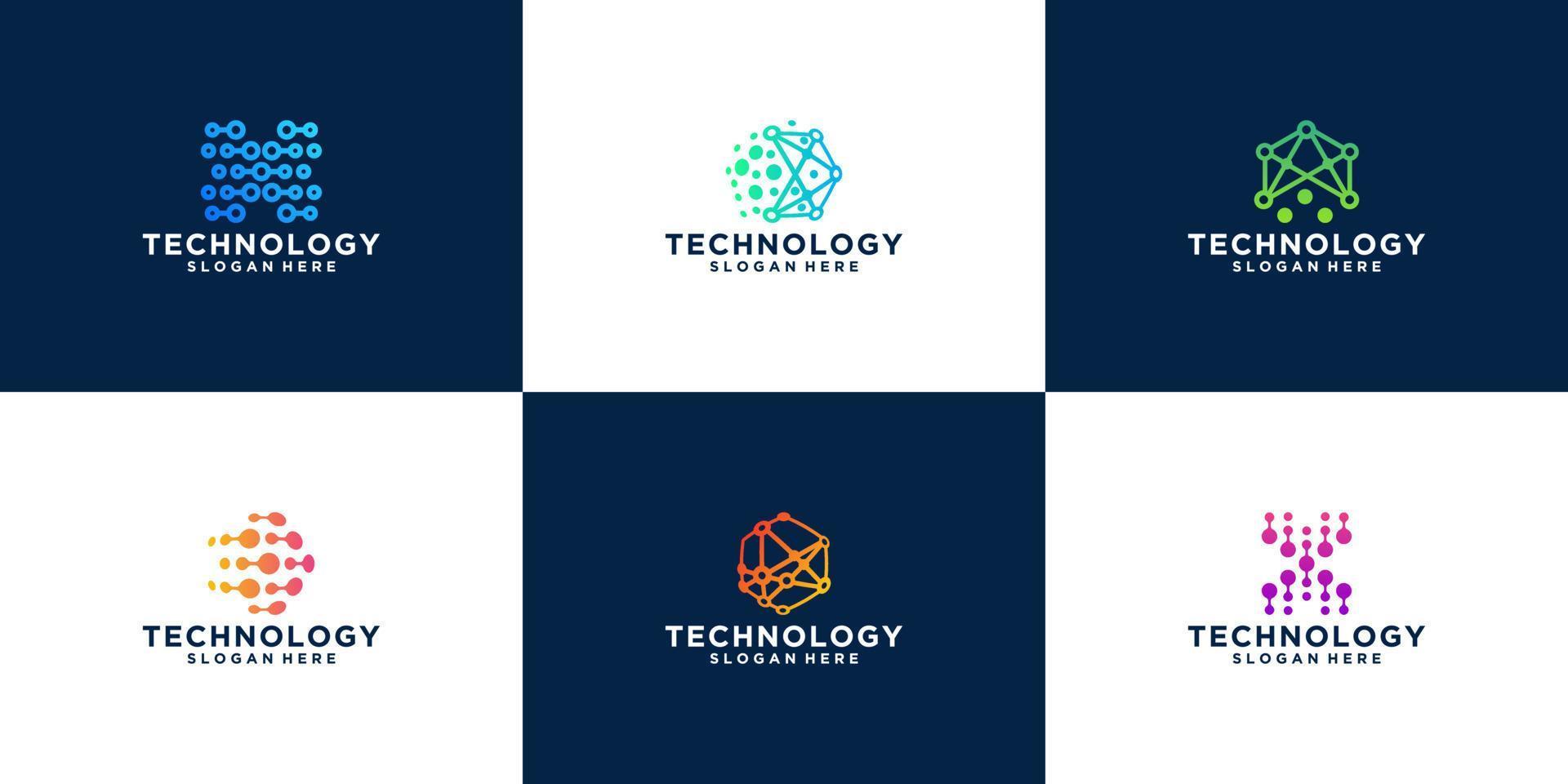 Collection of modern blockchain technology logo symbol design templates vector
