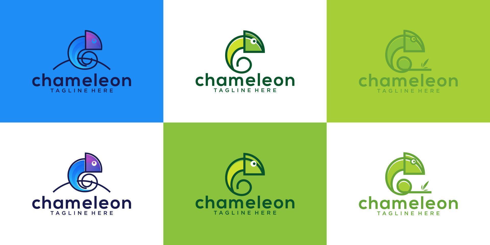 a collection of chameleon animal designs with modern line art styles and colors vector