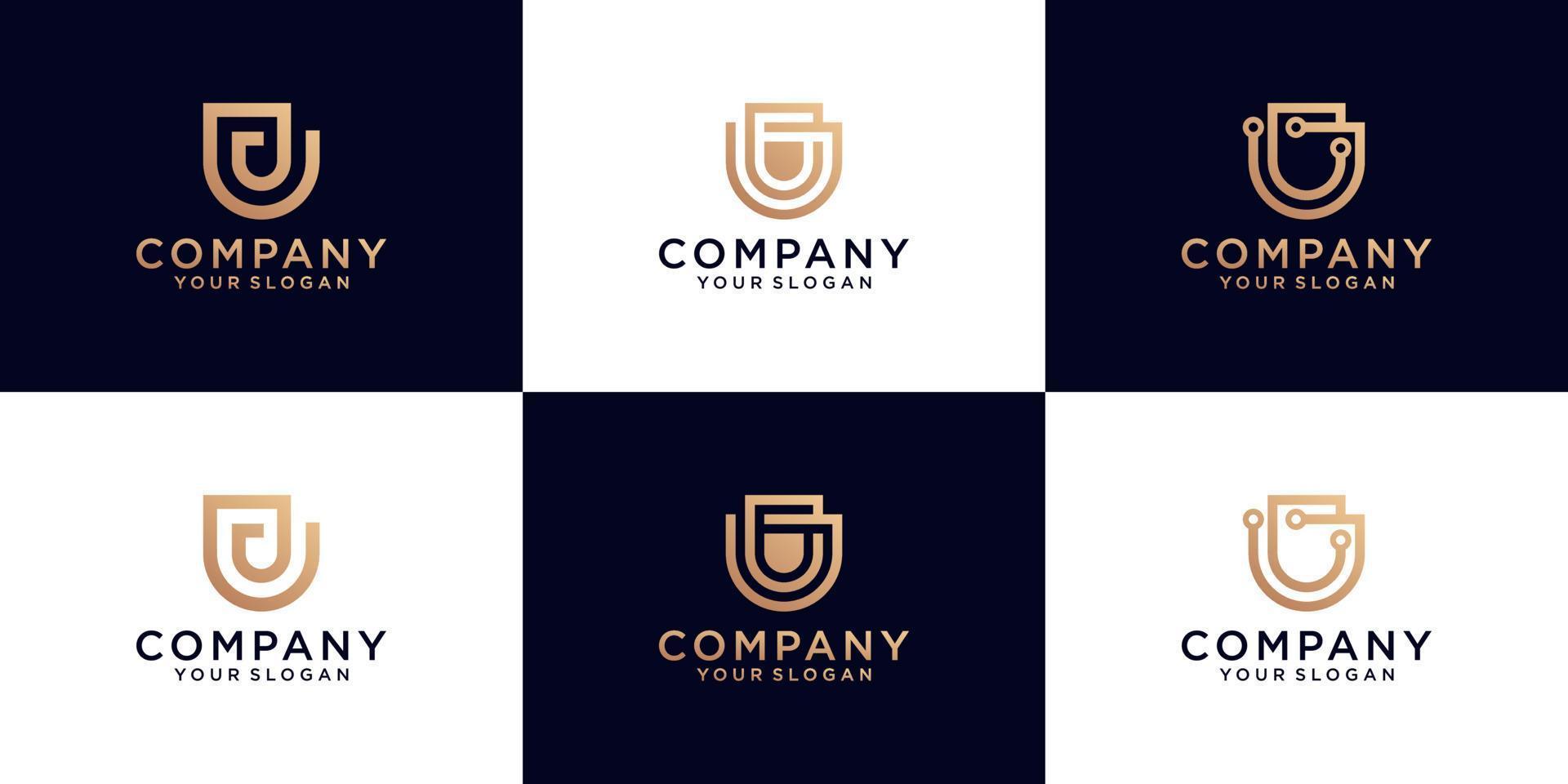 colección de logotipo de iniciales de letra u con color dorado vector