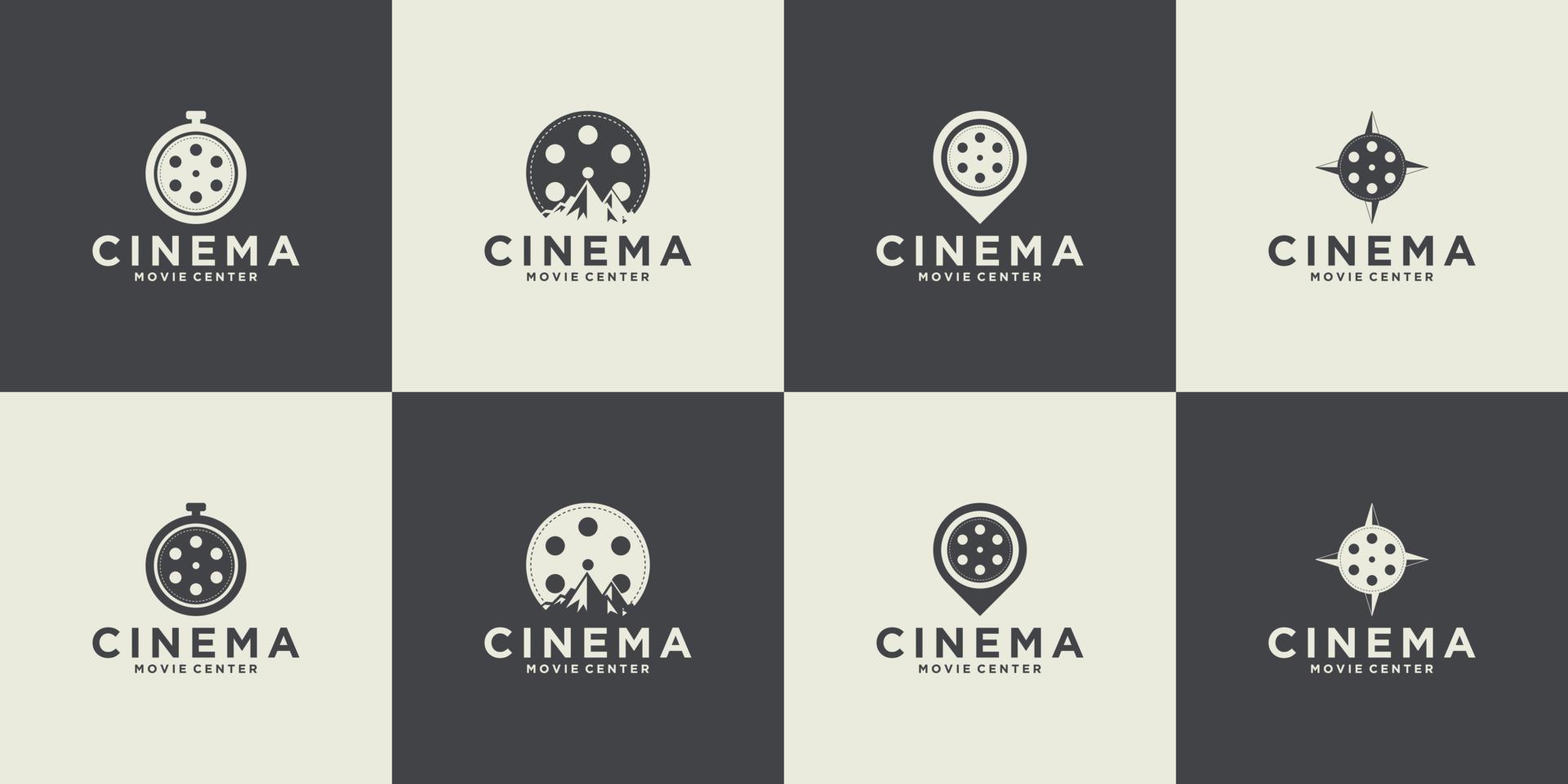 Collection of cinema vector symbols and retro movie emblem collection